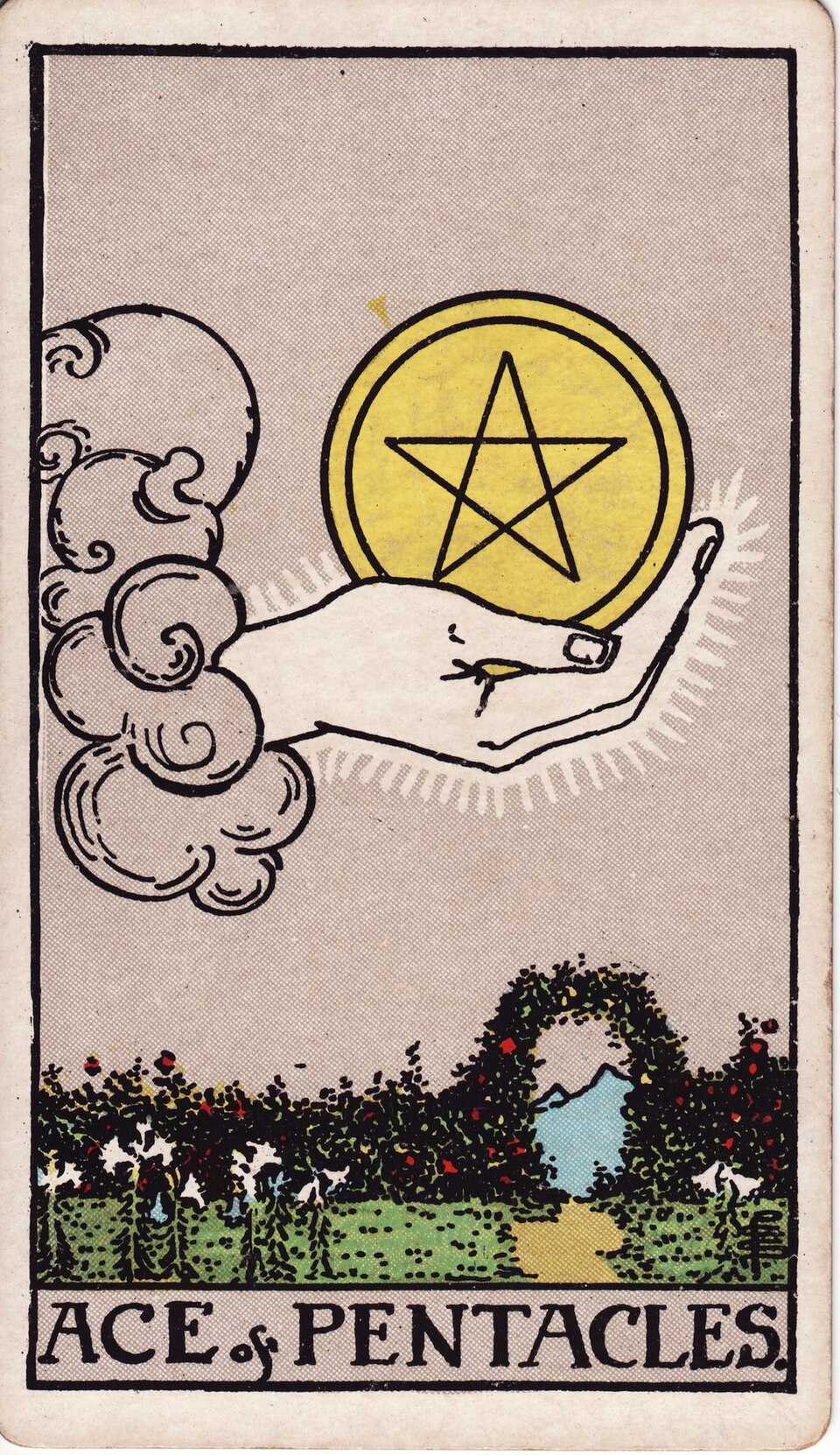 Pentacles from the Rider–Waite–Smith tarot, 1909, public domain