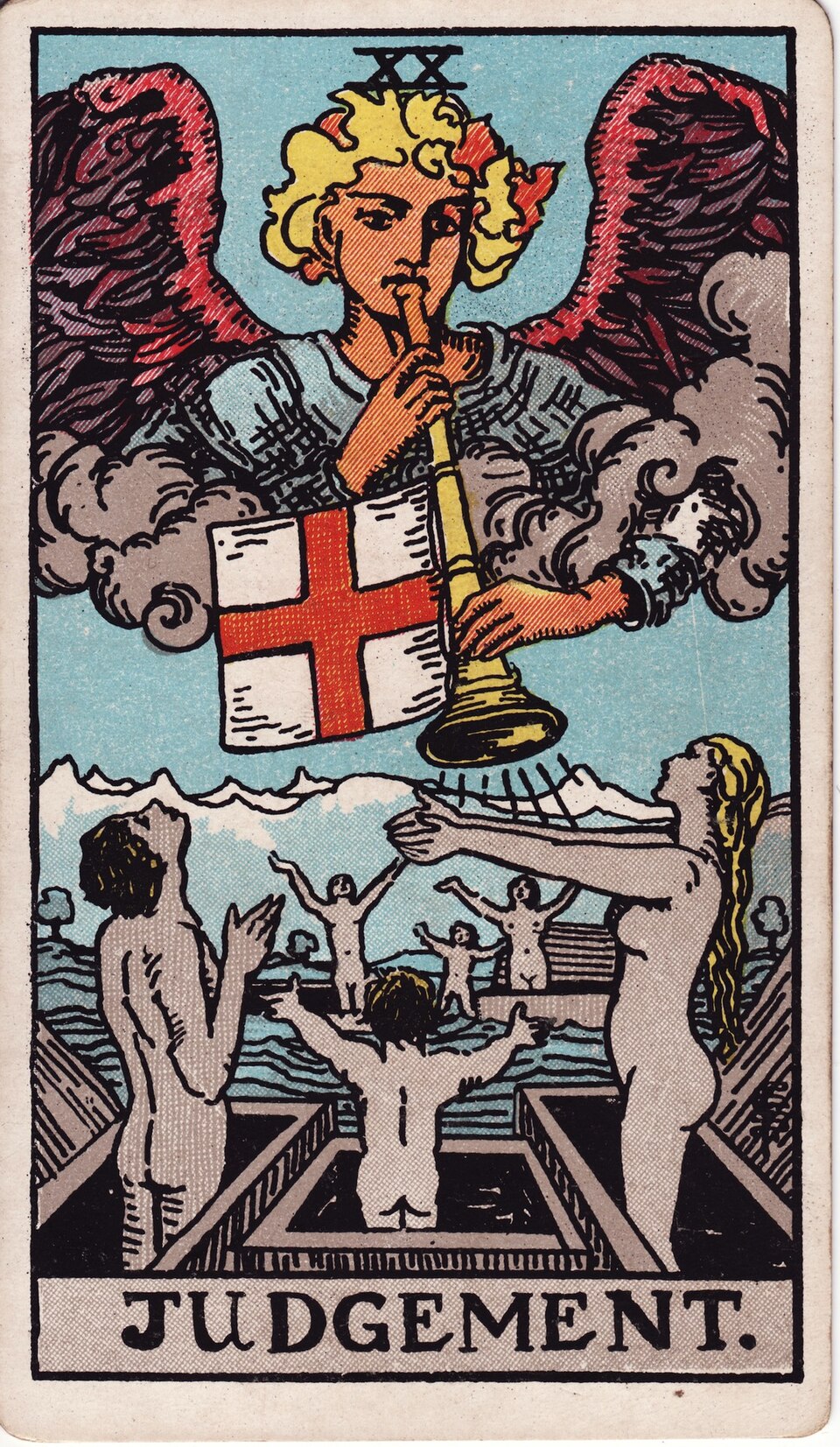 Judgement from the Rider–Waite–Smith tarot, 1909, public domain