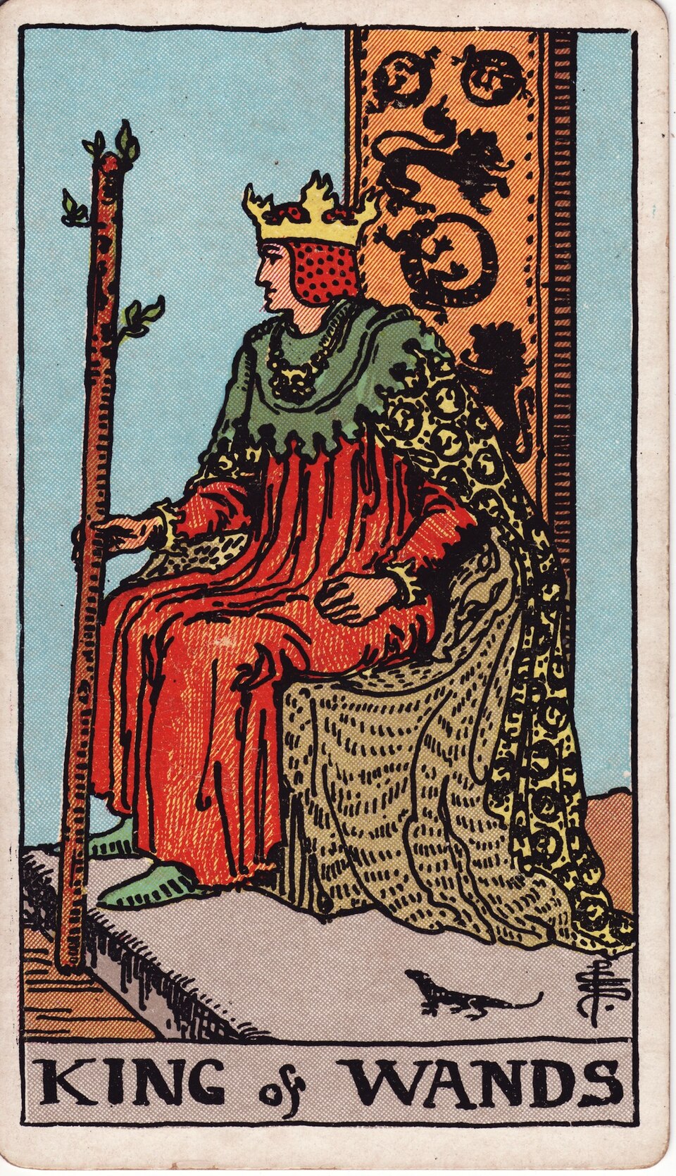 King of Wands from the Rider–Waite–Smith tarot, 1909, public domain