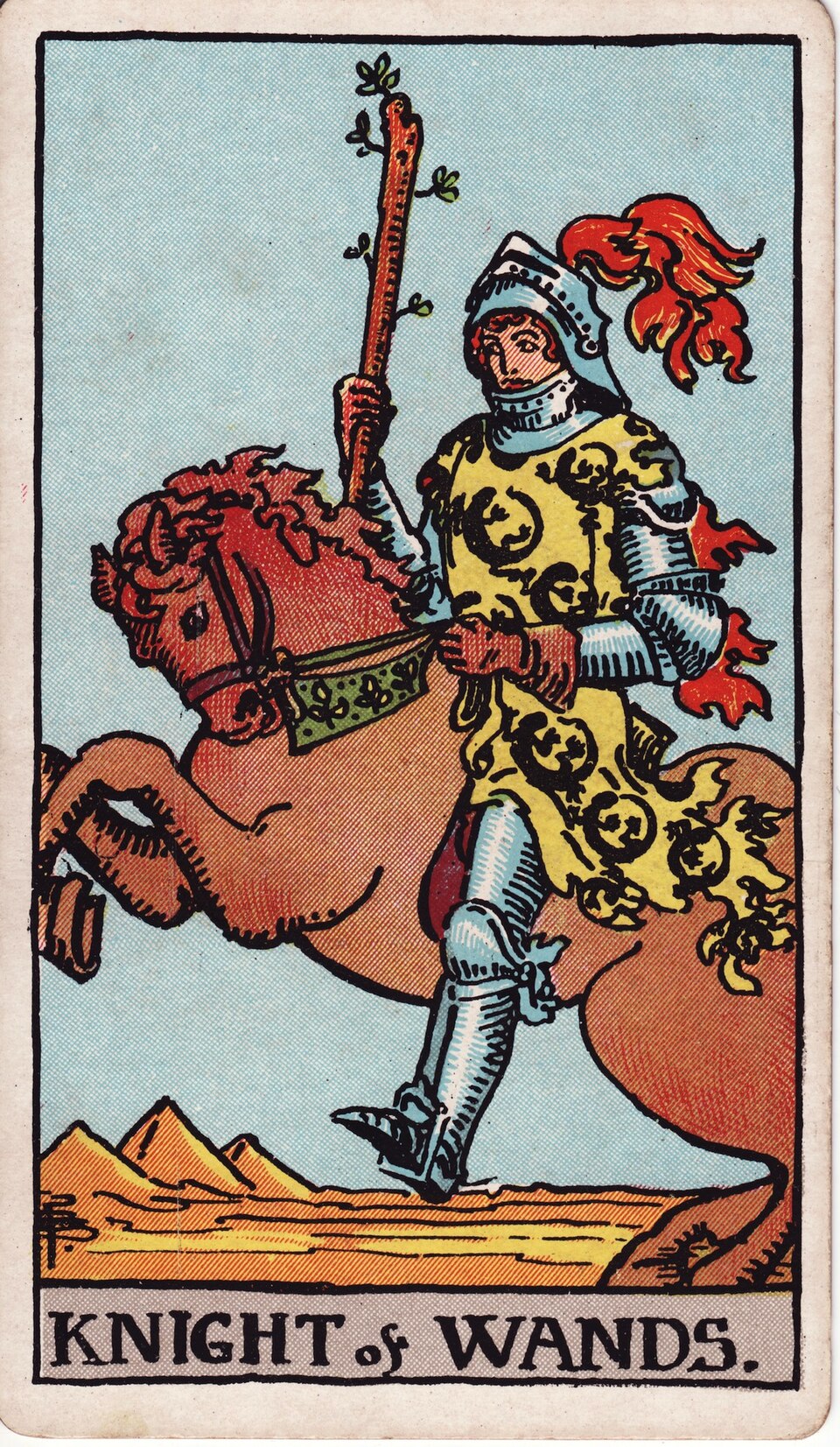 Knight of Wands from the Rider–Waite–Smith tarot, 1909, public domain