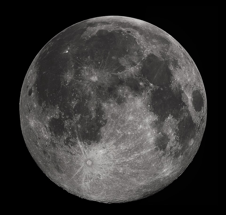 Photograph of a full moon, public-domain Wikimedia Commons file