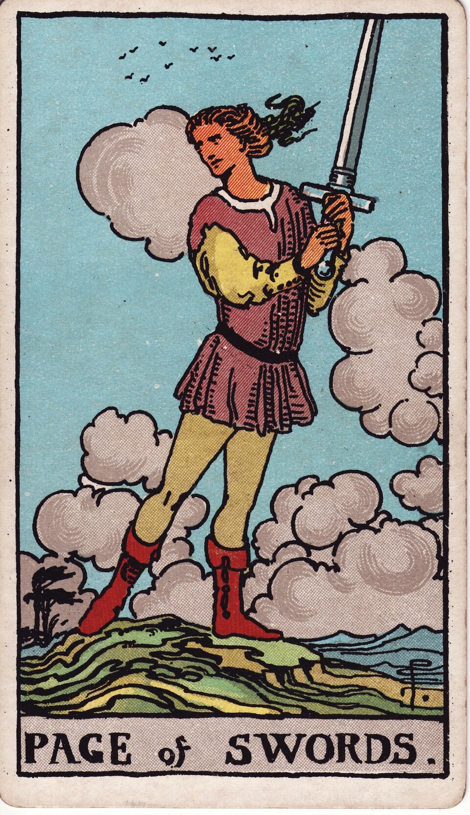 Page of Swords from the Rider–Waite–Smith tarot, 1909, public domain