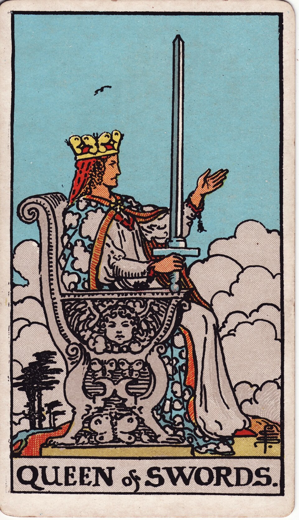 Queen of Swords from the Rider–Waite–Smith tarot, 1909, public domain