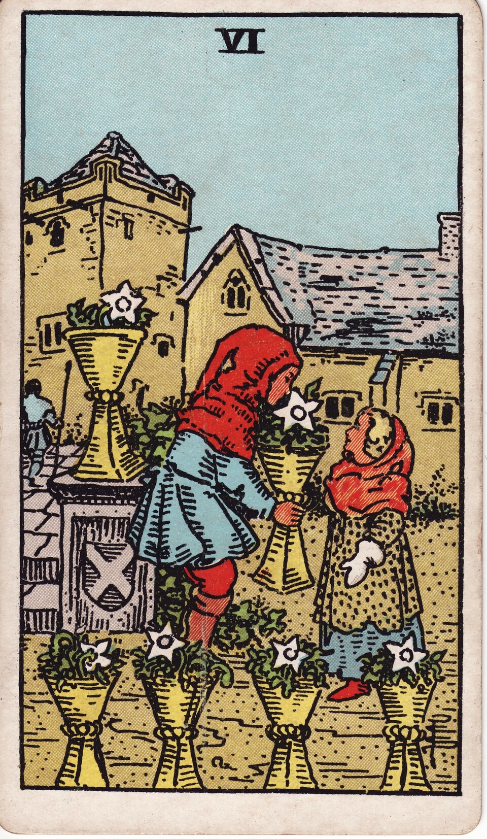 Six of Cups from the Rider–Waite–Smith tarot, 1909, public domain