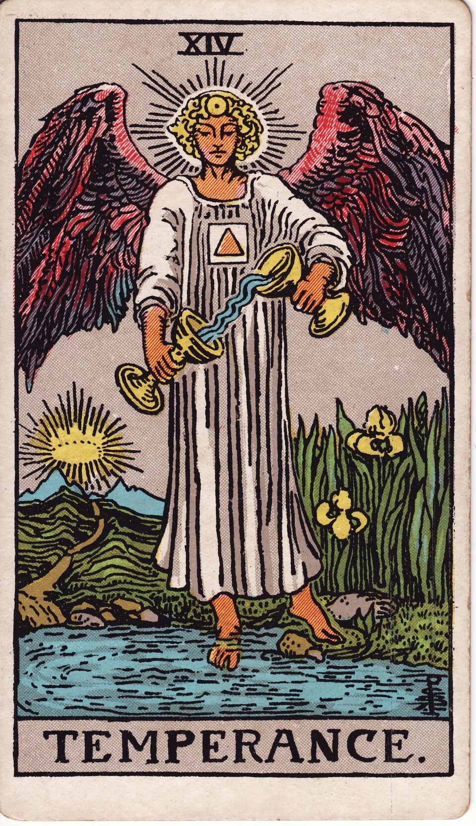 Temperance from the Rider–Waite–Smith tarot, 1909, public domain