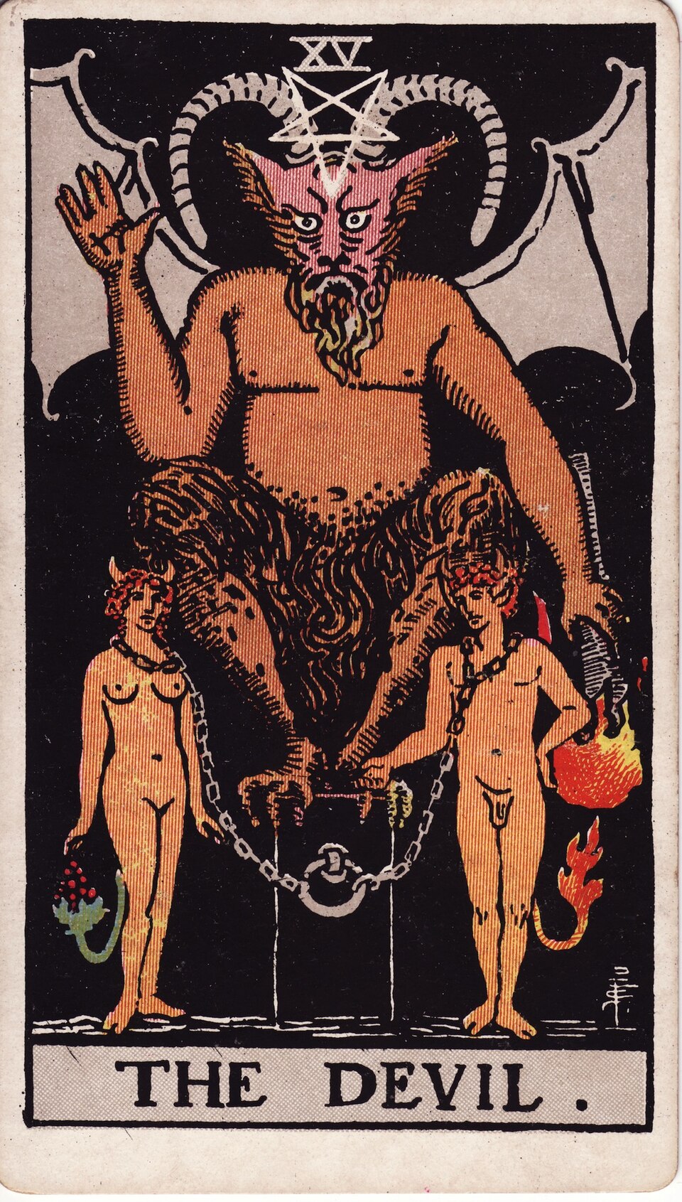 The Devil from the Rider–Waite–Smith tarot, 1909, public domain