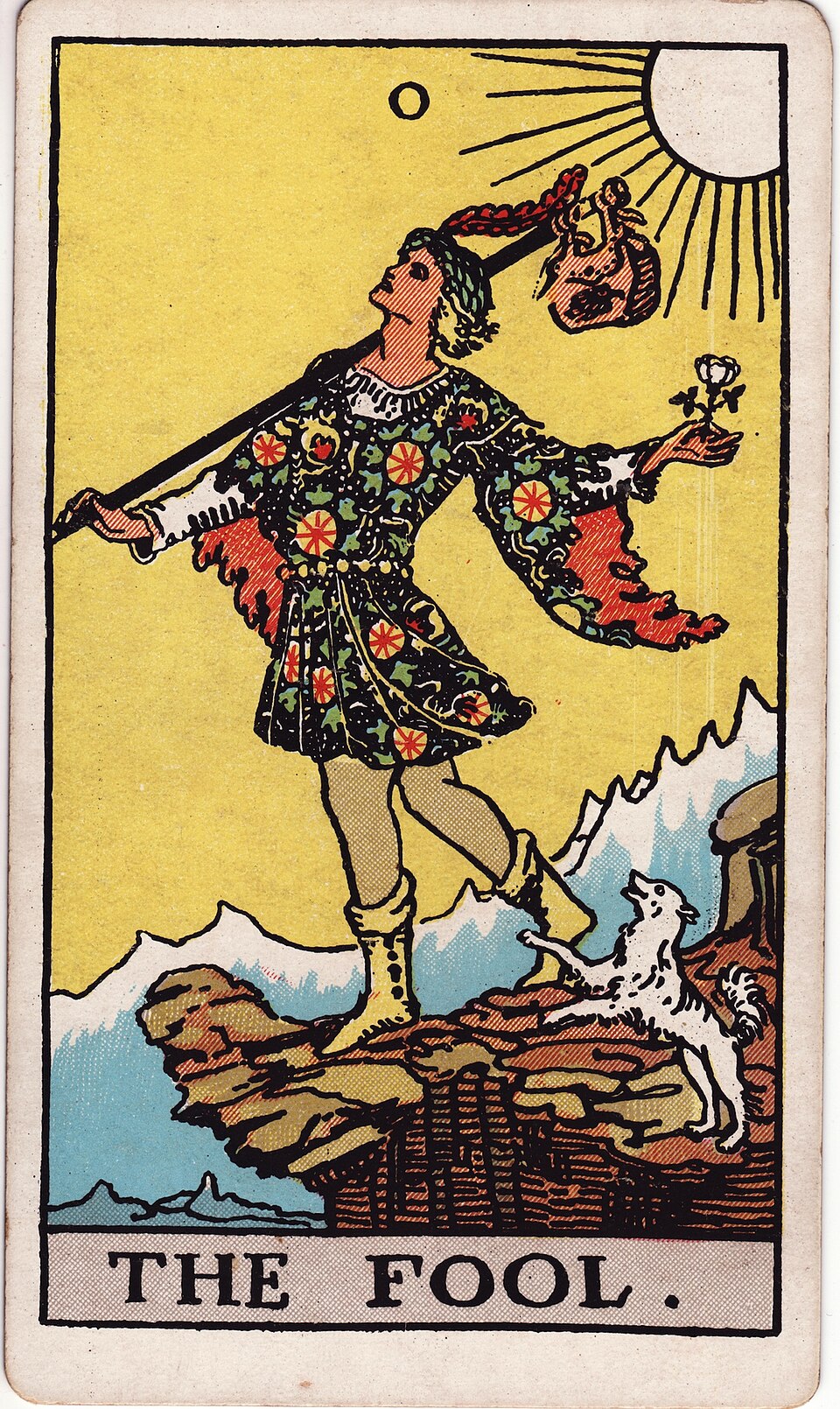 The Fool from the Rider–Waite–Smith tarot, 1909, public domain