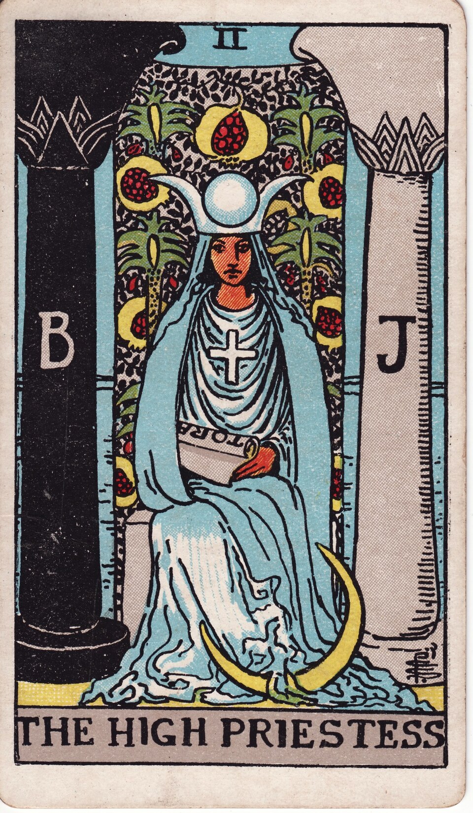 The High Priestess from the Rider–Waite–Smith tarot, 1909, public domain